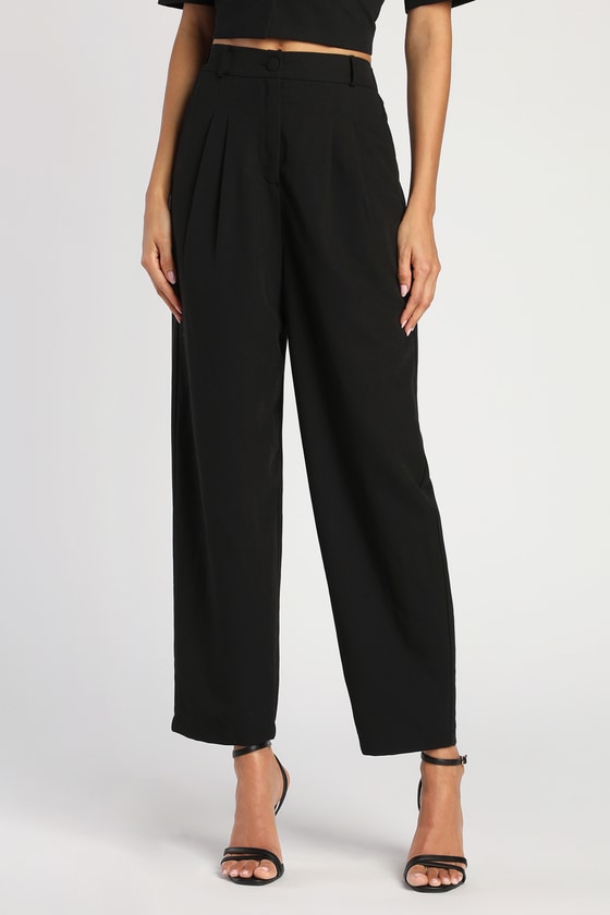 Posh Company Black Pleated High-Waisted Trouser Pants