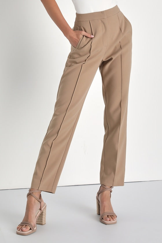 Chic Business Khaki High-Waisted Trouser Pants