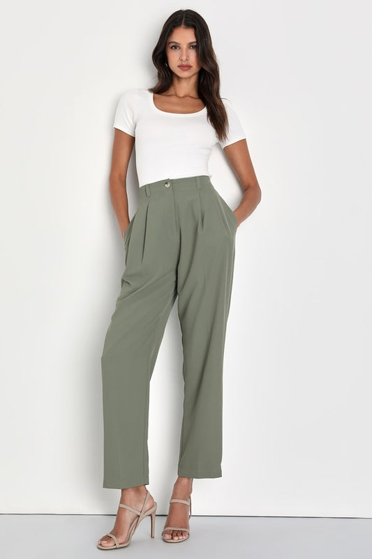 Sophisticated Company Sage Green Straight Leg Trouser Pants