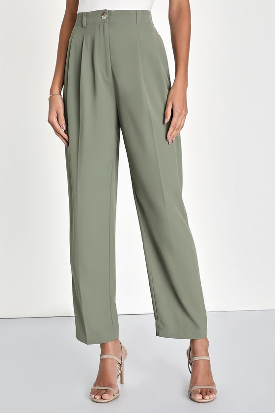 Sophisticated Company Sage Green Straight Leg Trouser Pants