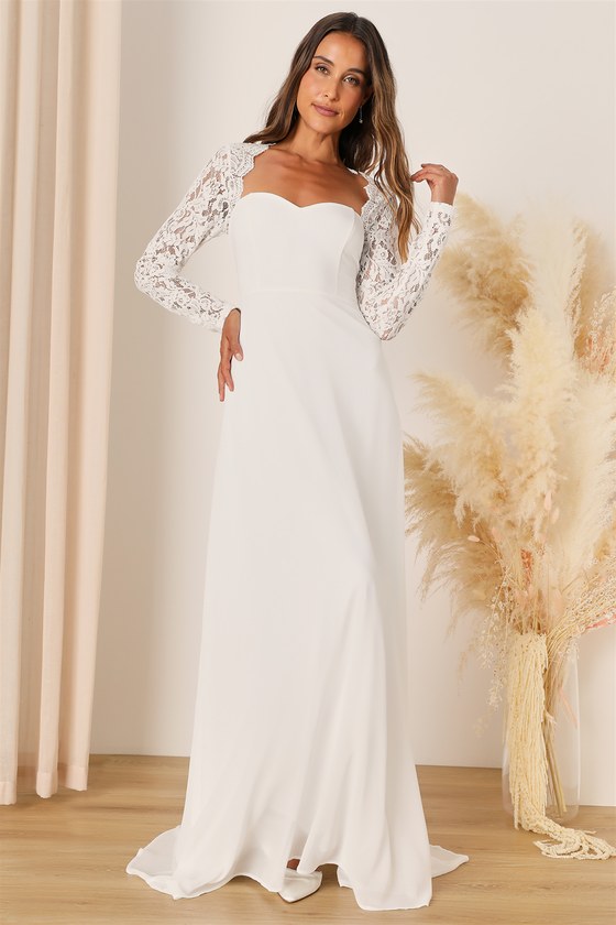 Promised Forever White Lace Long Sleeve Backless Maxi Dress