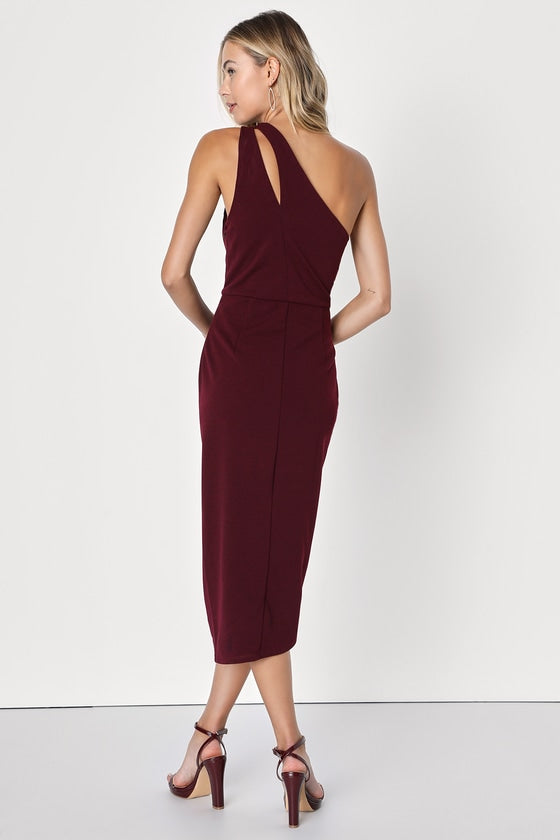 So Flirty Burgundy One-Shoulder Cutout Asymmetrical Dress