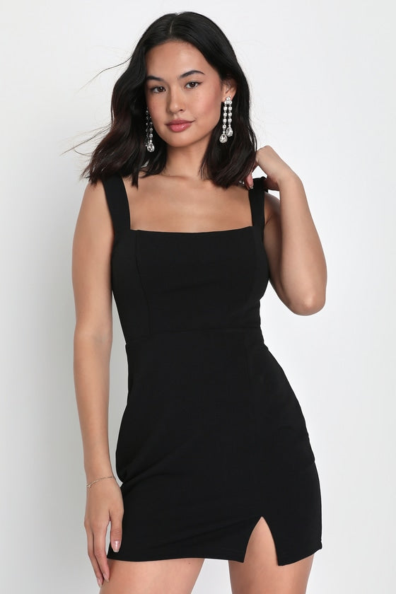 Social Sensation Black Square Neck Mini Bodycon Dress