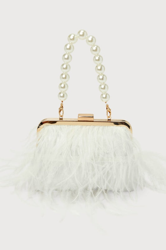 Loveliest Addition Ivory Satin Feather Clutch