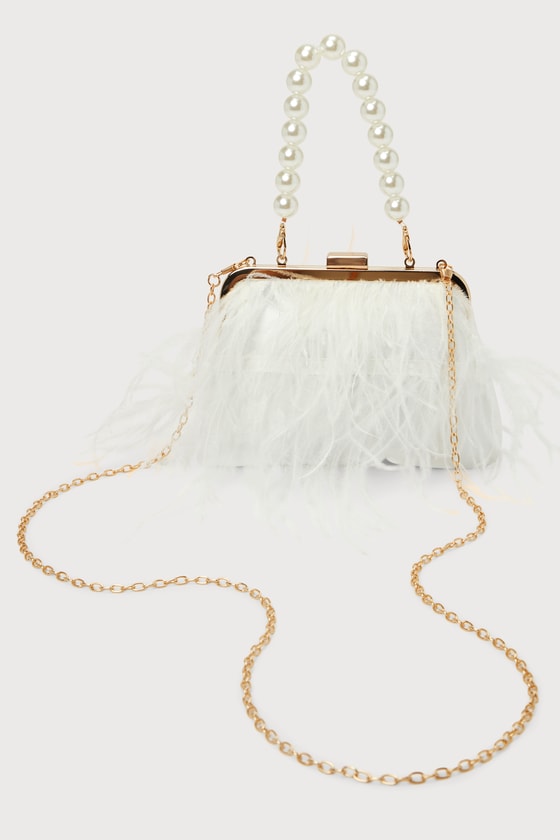 Loveliest Addition Ivory Satin Feather Clutch