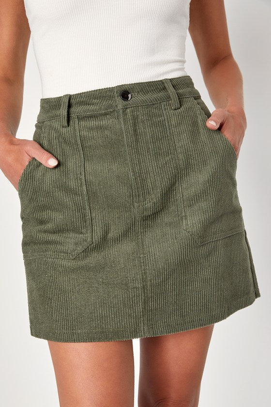 Excellent Charm Olive Green Corduroy Mini Skirt