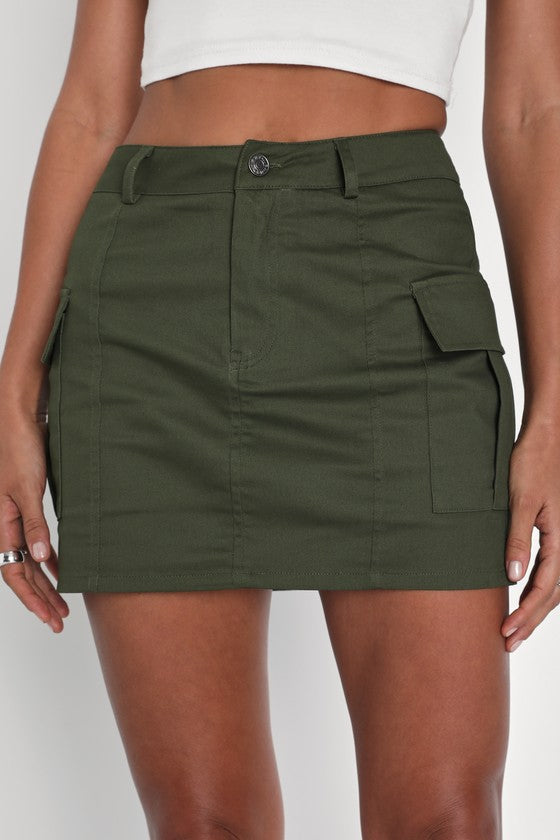 Trendsetting Aura Olive Green Cargo Mini Skirt