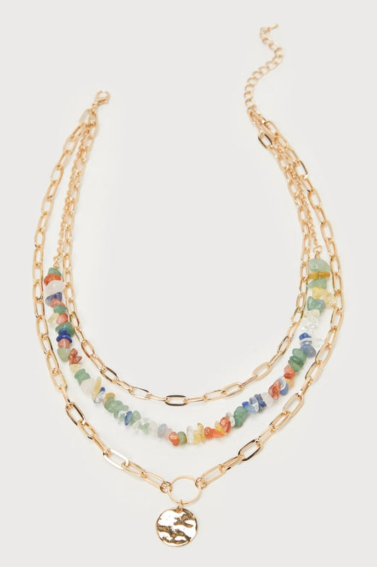 Radiant Achievement Gold Multi Stone Layered Chain Necklace