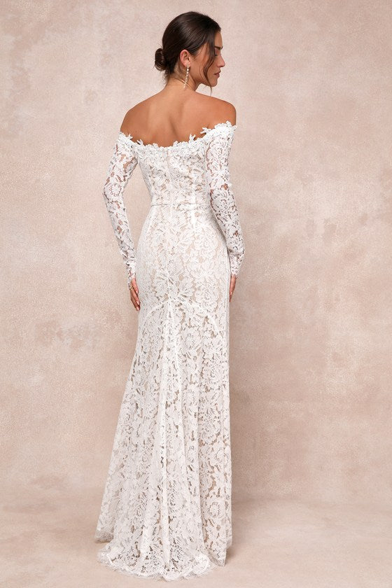 Romance Dreamer White Lace Off-the-Shoulder Maxi Dress