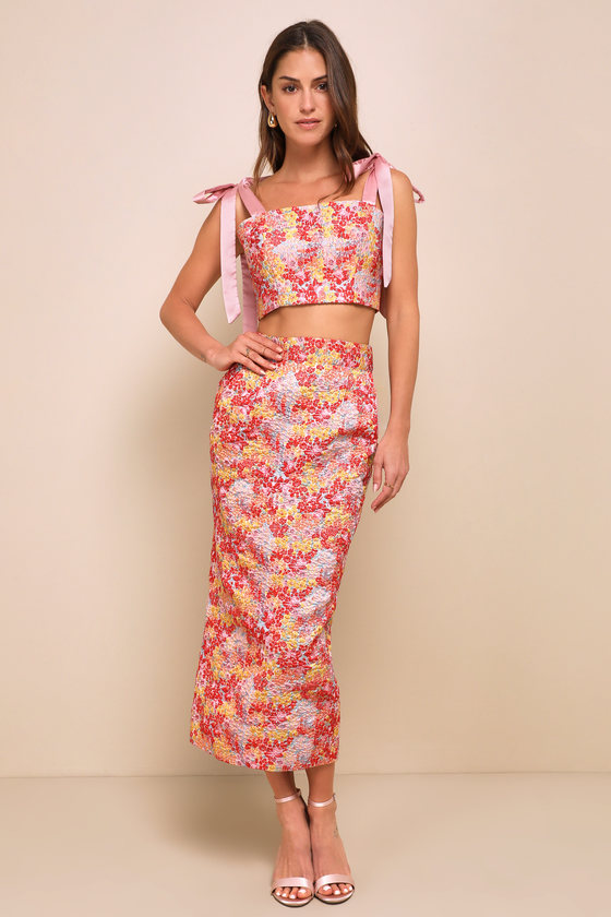 Ellarina Pink Multi Metallic Tie-Strap Two-Piece Midi Dress