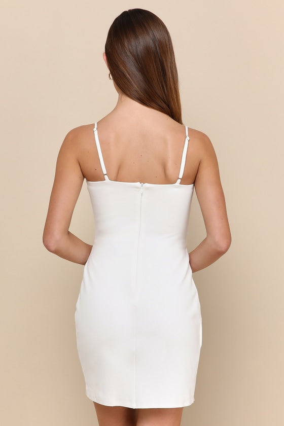 Drinks On Me White Sleeveless Pleated Bodycon Dress