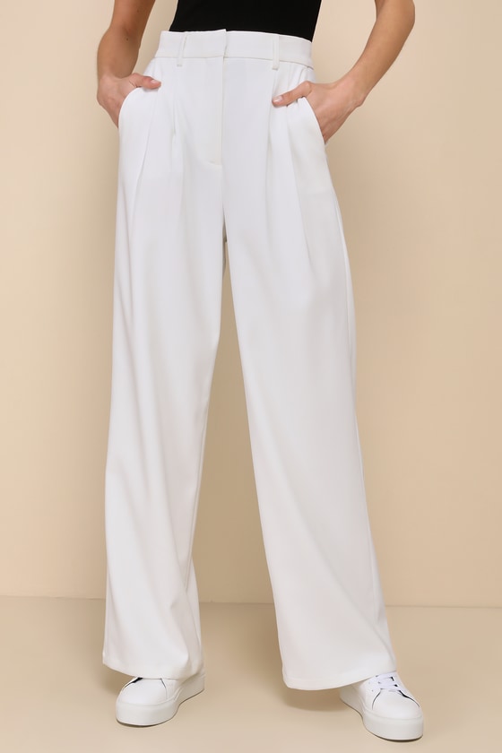 Executive Behavior Ivory High Rise Wide-Leg Trouser Pants