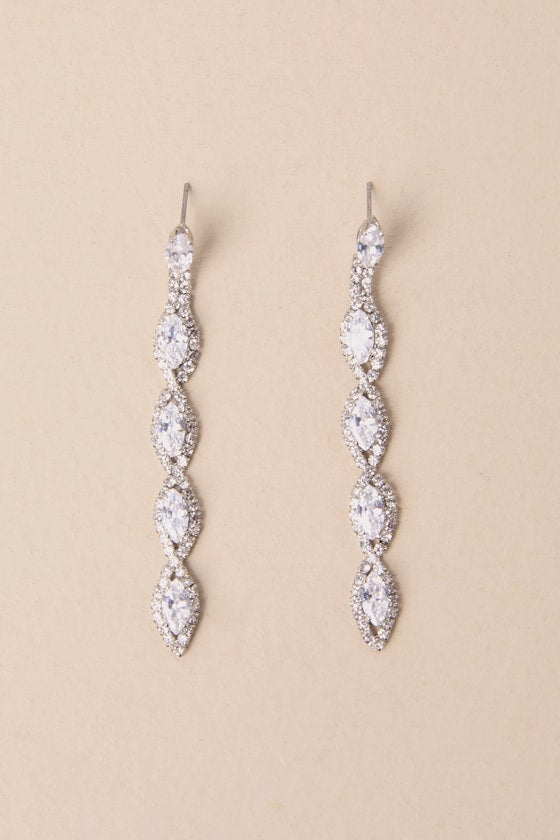 Upscale Direction Silver Rhinestone Drop Earrings