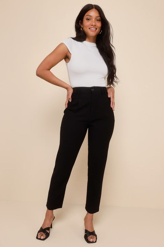 Strictly Business Black High Waisted Trouser Pants