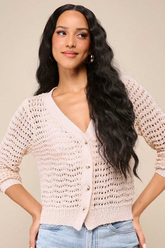 Breezy Attitude Cream Loose Knit Button-Up Cardigan Sweater