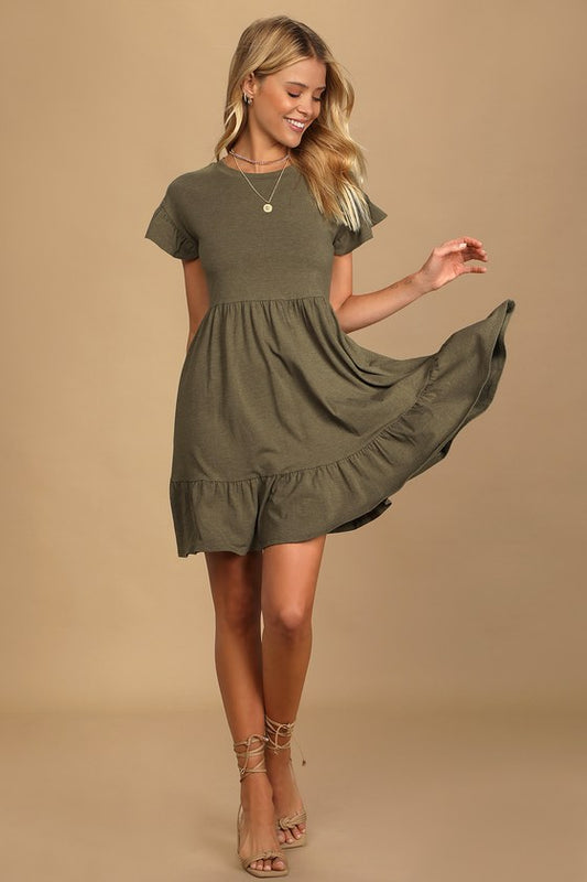 Sweetest Style Olive Green Tiered Babydoll Dress