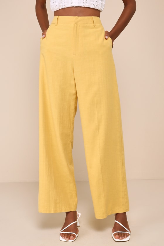 Dashing Sweetness Yellow High Rise Wide-Leg Trouser Pants