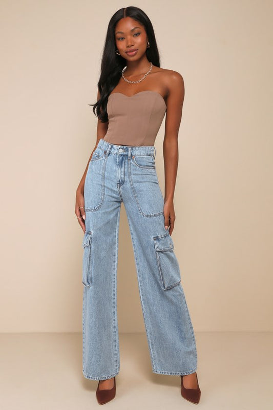 All Heart Light Wash High-Rise Denim Cargo Jeans