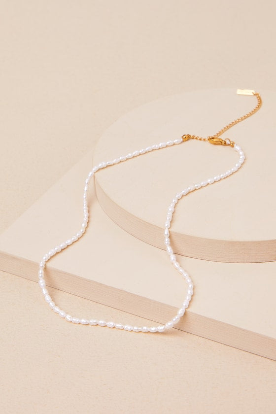 Las Olas 18KT White Micro Pearl Necklace