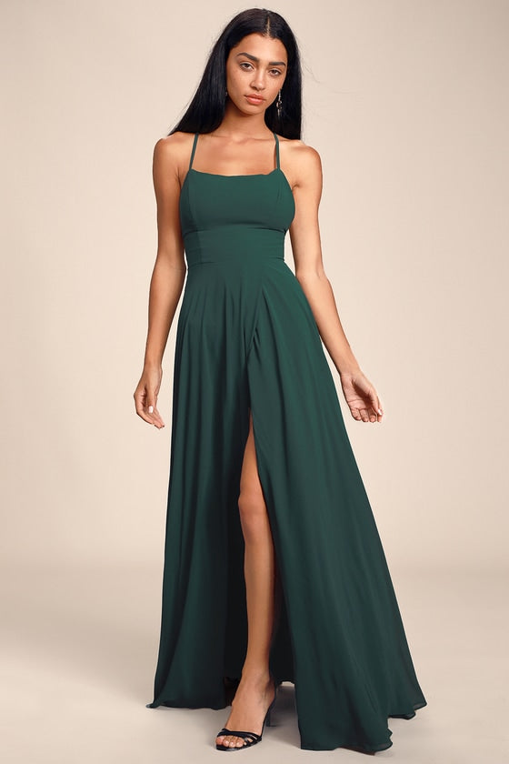 Dreamy Romance Forest Green Backless Maxi Dress