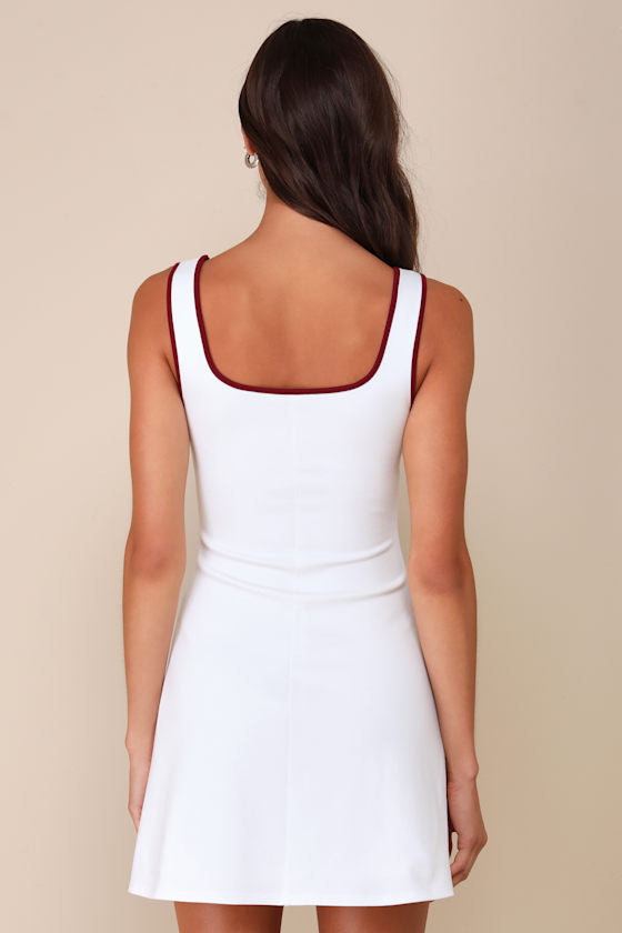 Cutest Allure Ivory Bow Square Neck Sleeveless Mini Dress