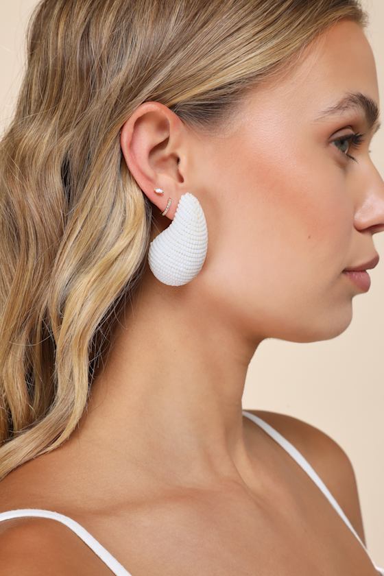 Effortlessly Exceptional White Beaded Chunky Teardrop Earrings