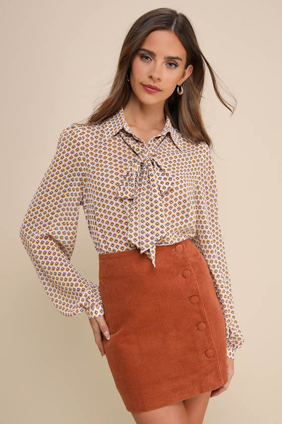 Katherina Rust Brown Button Front Corduroy Skirt