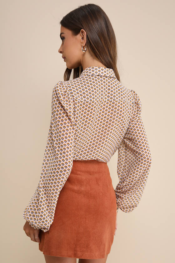 Katherina Rust Brown Button Front Corduroy Skirt