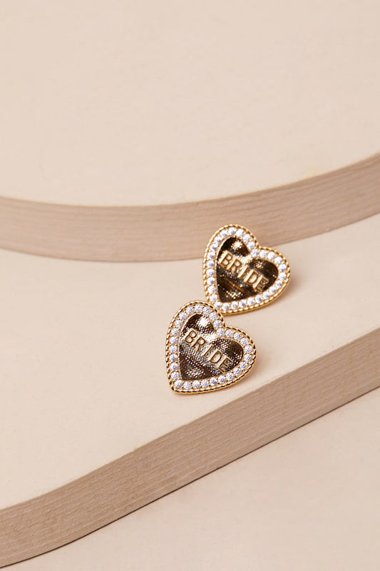 Matrimony Glow 14KT Gold Bride Embossed Heart Stud Earrings