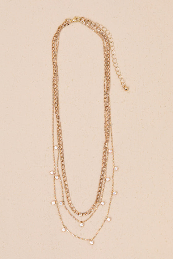 Composed Sparkle Gold Rhinestone Curb Chain Layered Necklace