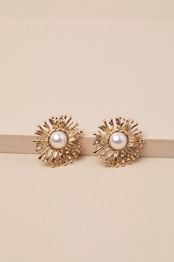 Radiant Display Gold Pearl Statement Earrings