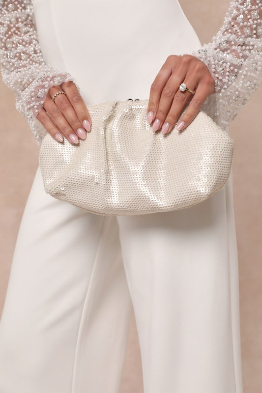 Forever Sparkly Matte White Sequin Clutch