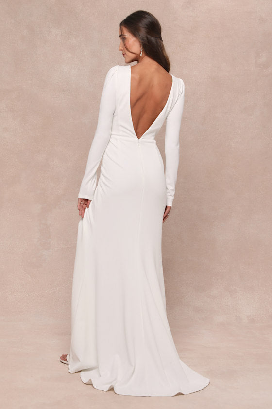 Stunning Romance White Long Sleeve Mermaid Maxi Dress