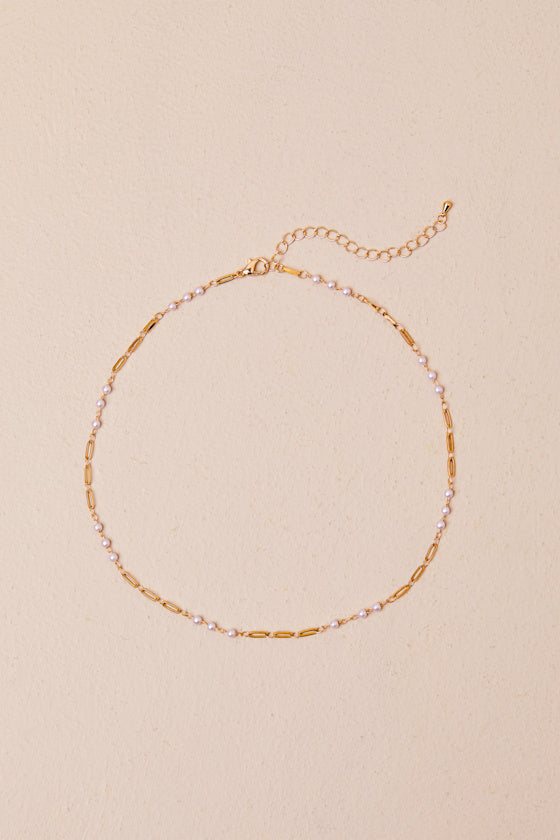 Dainty Composure Gold Pearl Station Chain Necklace