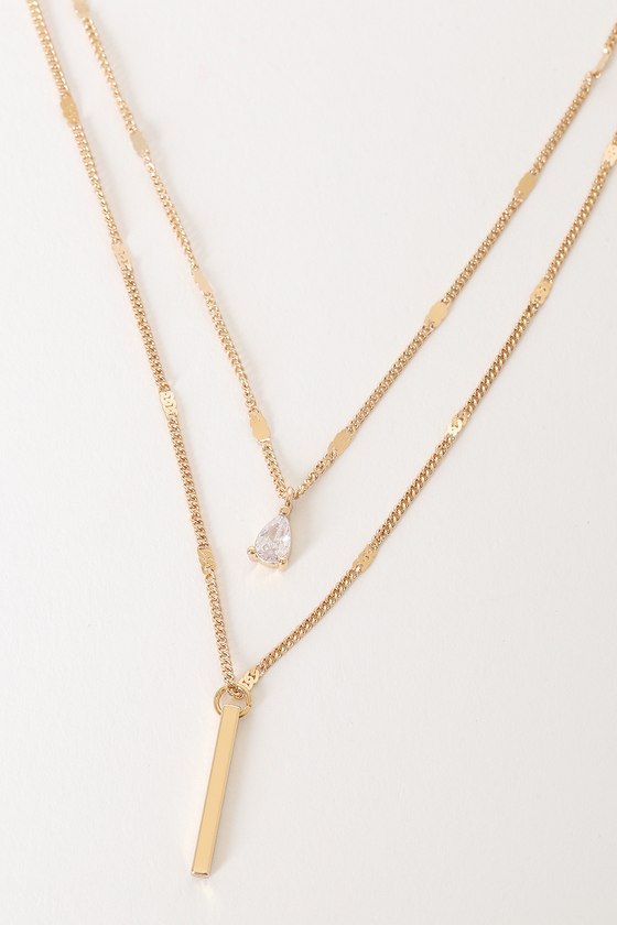 Simple Admiration Gold Rhinestone Layered Necklace