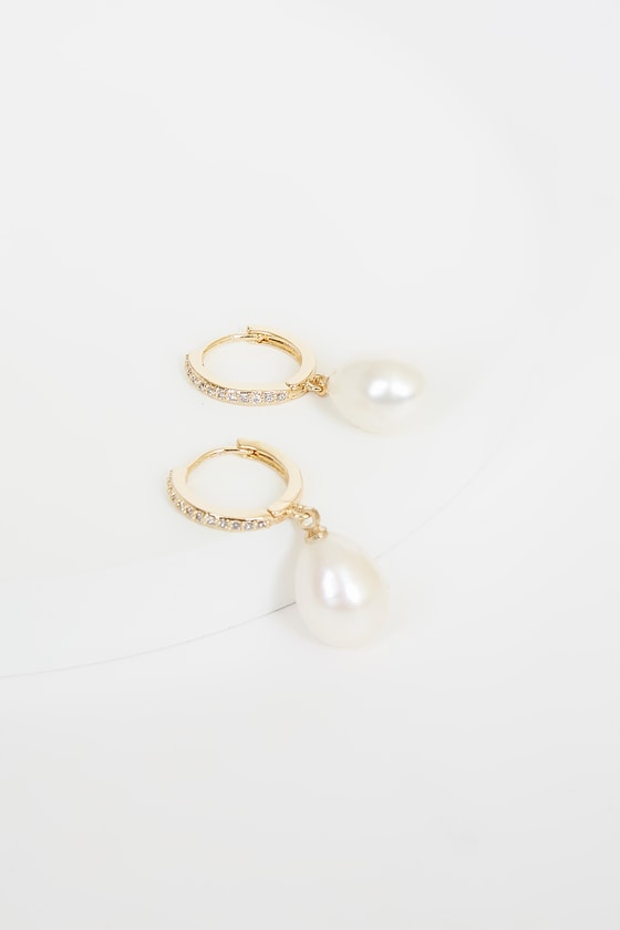 Divine Connection 14KT Gold Pearl Mini Hoop Earrings