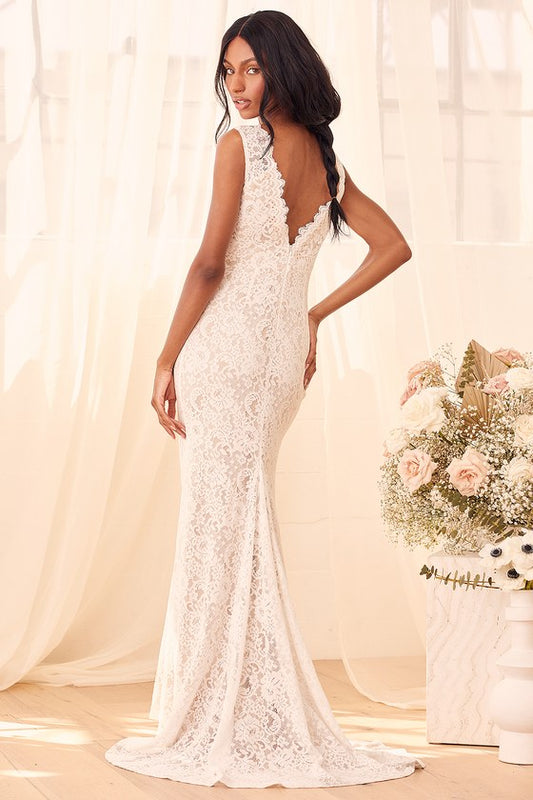 Spectacular Romance White Lace Sleeveless Mermaid Maxi Dress