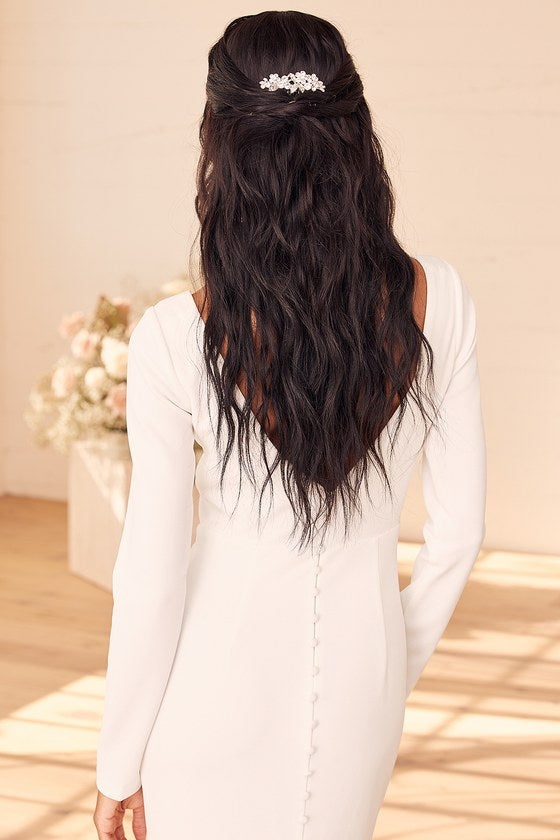 Feeling of Forever White Long Sleeve Mermaid Maxi Dress