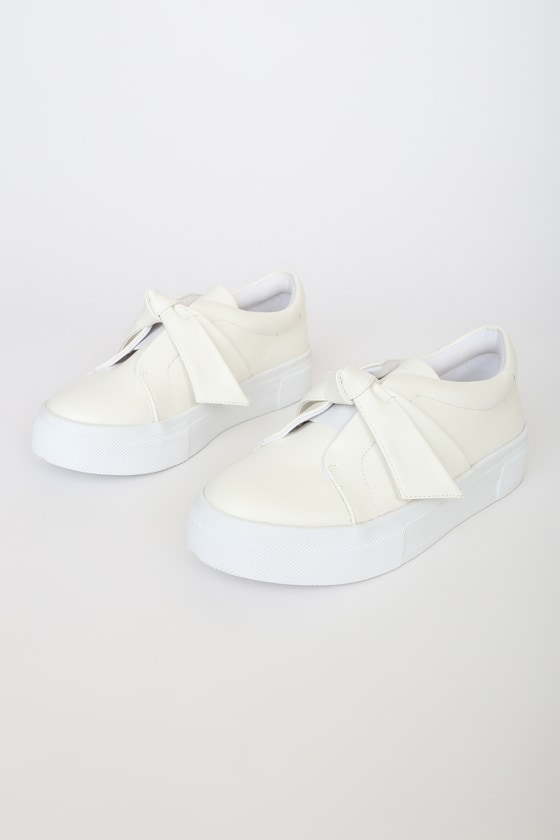 Calissa White Bow Flatform Sneakers