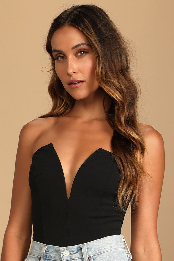 Babe Alert Black Notched Strapless Bodysuit