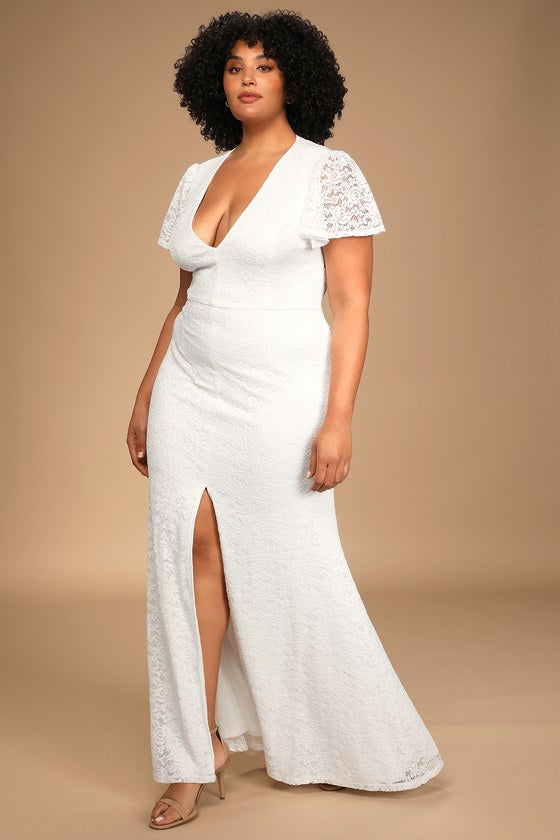 Your Hand in Mine White Lace Flutter Sleeve Maxi Dress