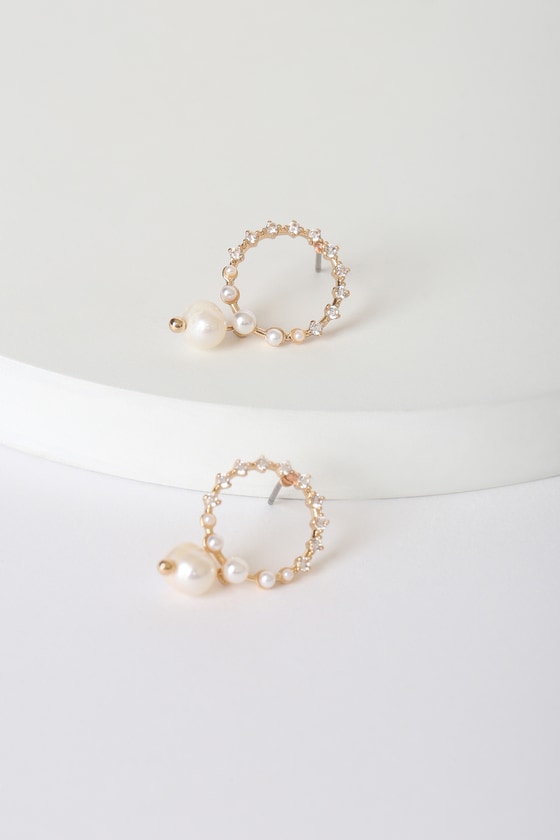 Petit Promise Gold Pearl and Rhinestone Earrings