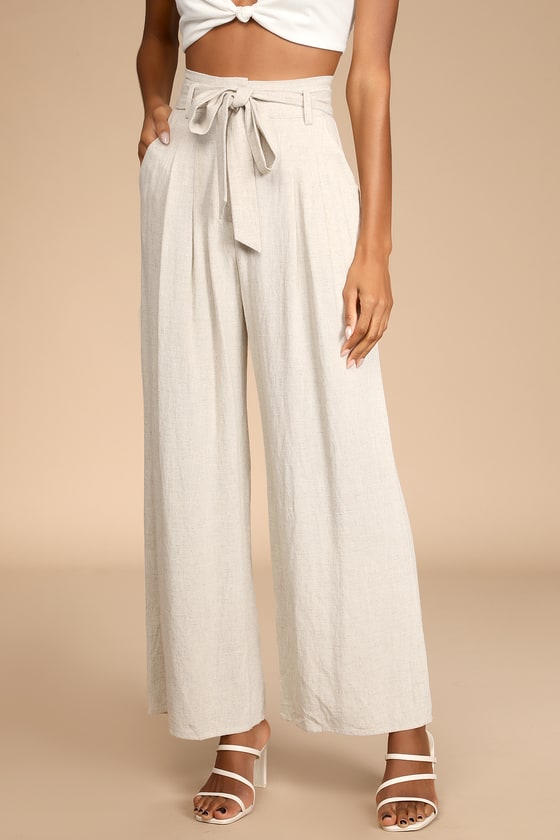 Trend Alert Beige Belted High-Waisted Wide-Leg Pants